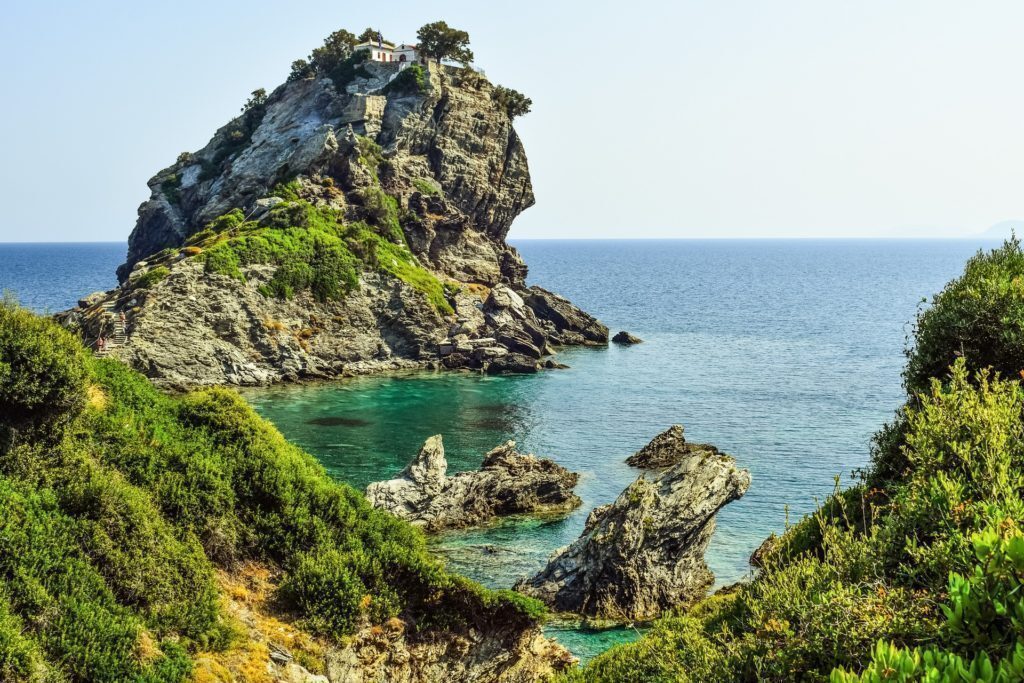 Calamita Da Frigo 3D In Cristallo Weekino - Souvenir Di Skiathos (Kastro) - Grecia, Regalo Di Viaggio, 50x50 Mm